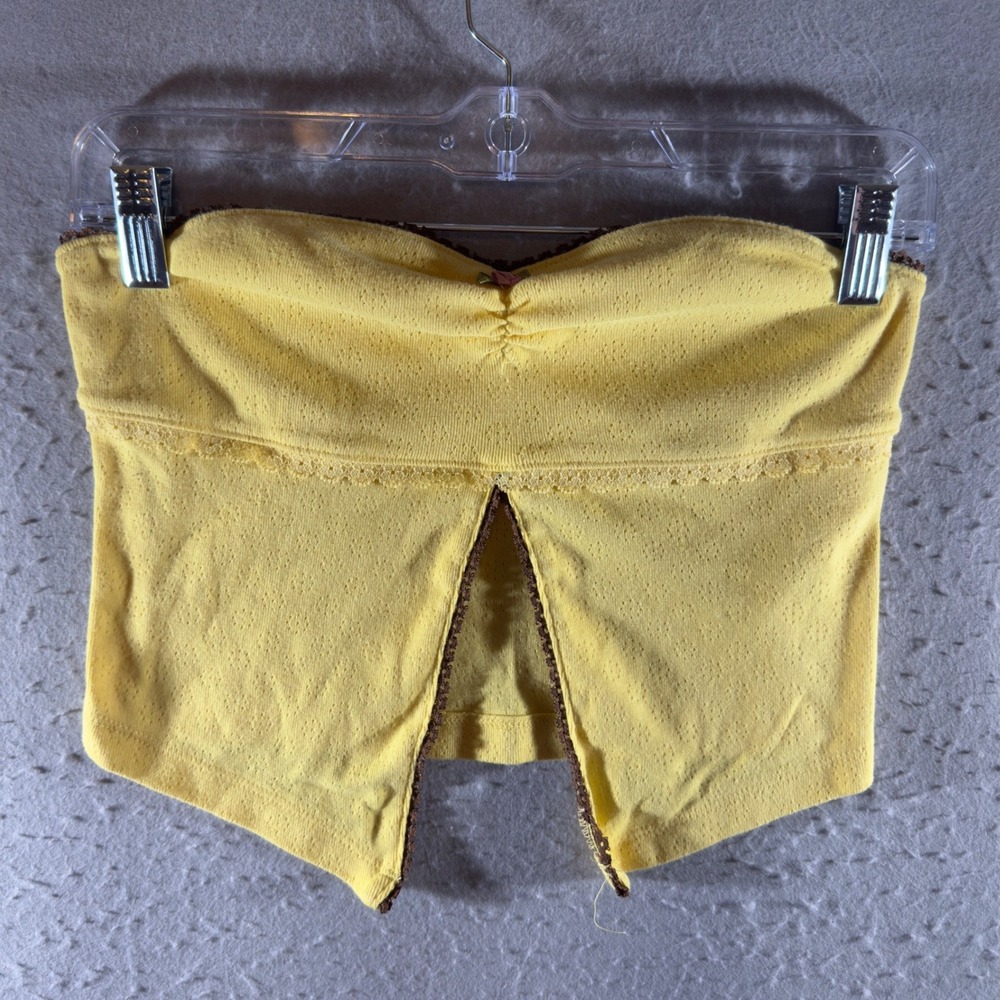 1525 | Kimchi Blue Y2K Lace Trim Split Hem Tube Top Coquette Yellow Womens M